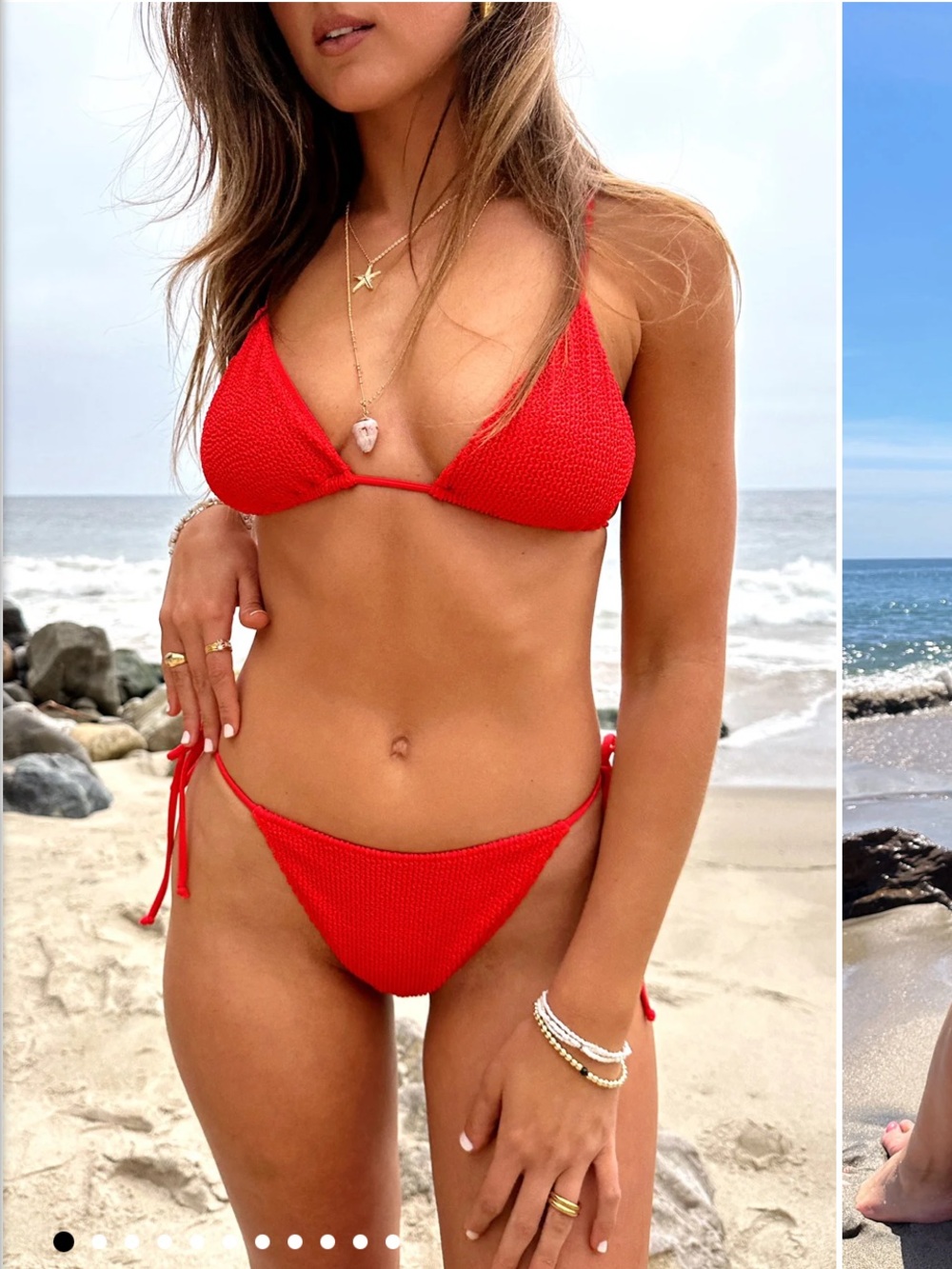 Show Me Your MuMu red Textured Tie-Side Bikini Set